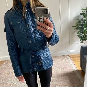 Barbour Belted Quilted Marine Blue Coat MEDIUM